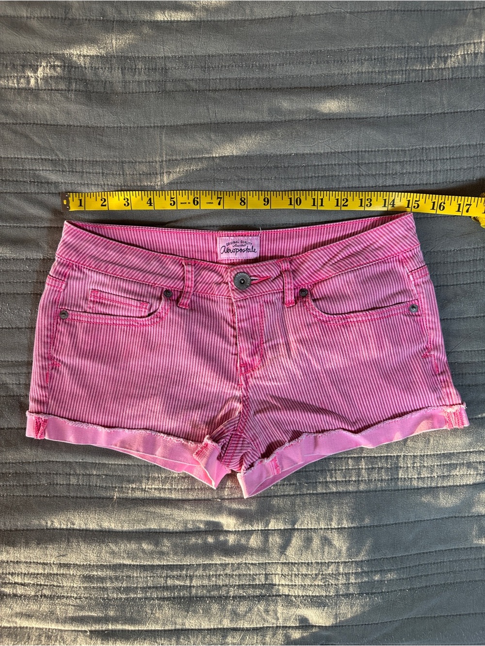 Vintage Y2K Aéropostale Pink Striped Low Rise Micro Denim Shorts Size 5/6 - Picture 10 of 13